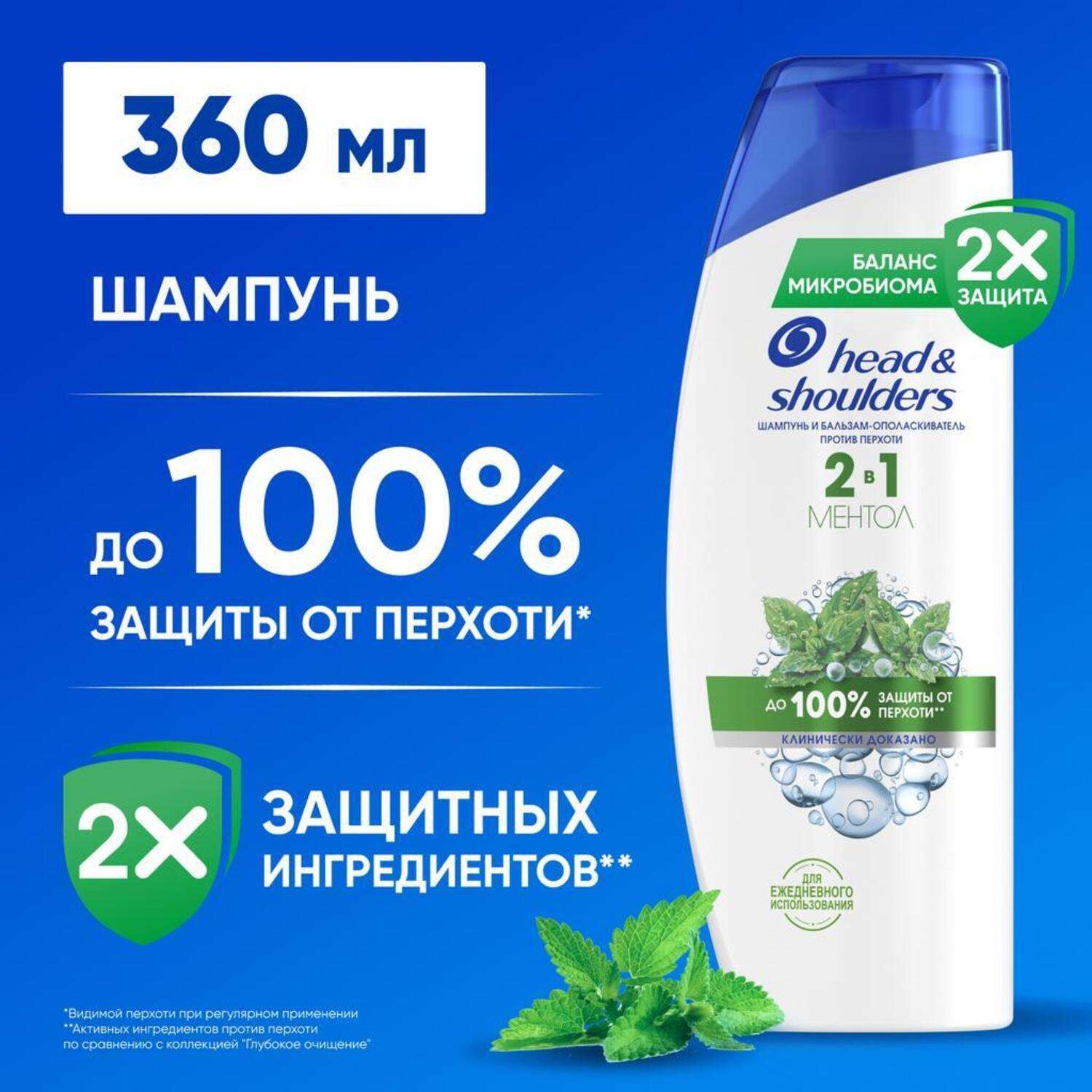 Шампунь Head and Shoulders 2в1 Ментол 360 мл - фото 1