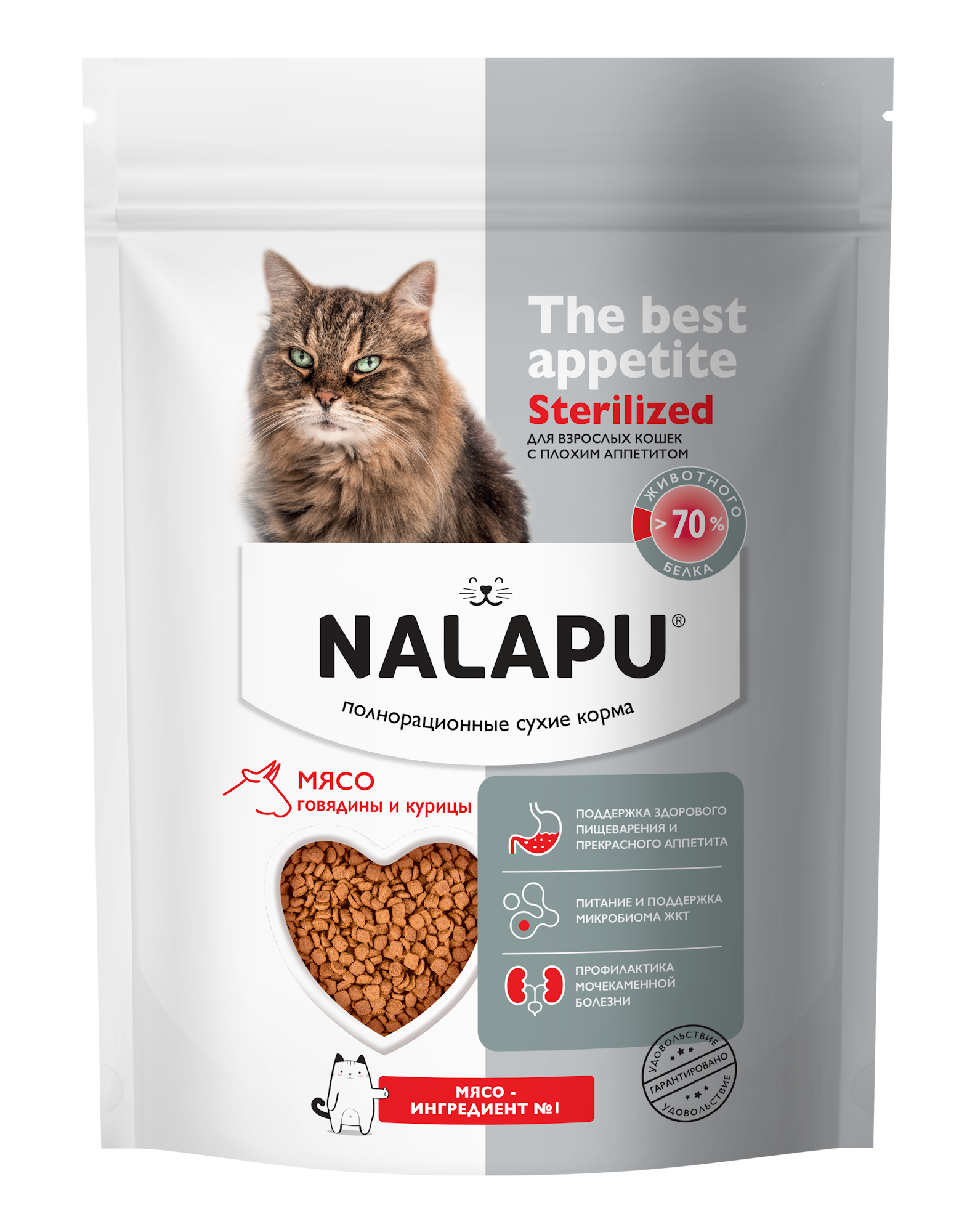 Корм для кошек NALAPU The Best appetite Sterilized с говядиной и курицей 240г - фото 1
