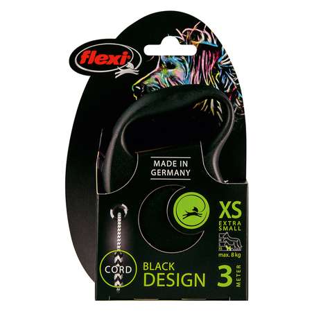 Рулетка для собак Flexi Black Design XS трос 3м до 8кг Черный-Серебро