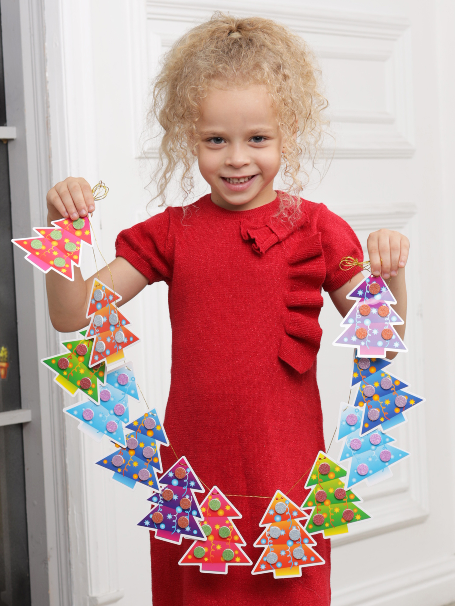 Набор для творчества Дрофа-Медиа Новогодняя гирлянда Ëлочки аппликация - фото 6