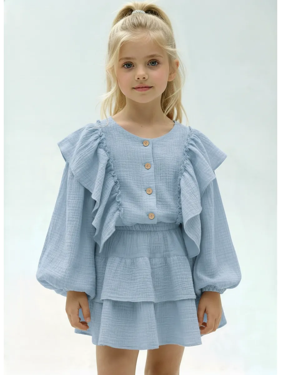 Костюм Leli dress костюм_муслин_с_юбкой_голубой - фото 1