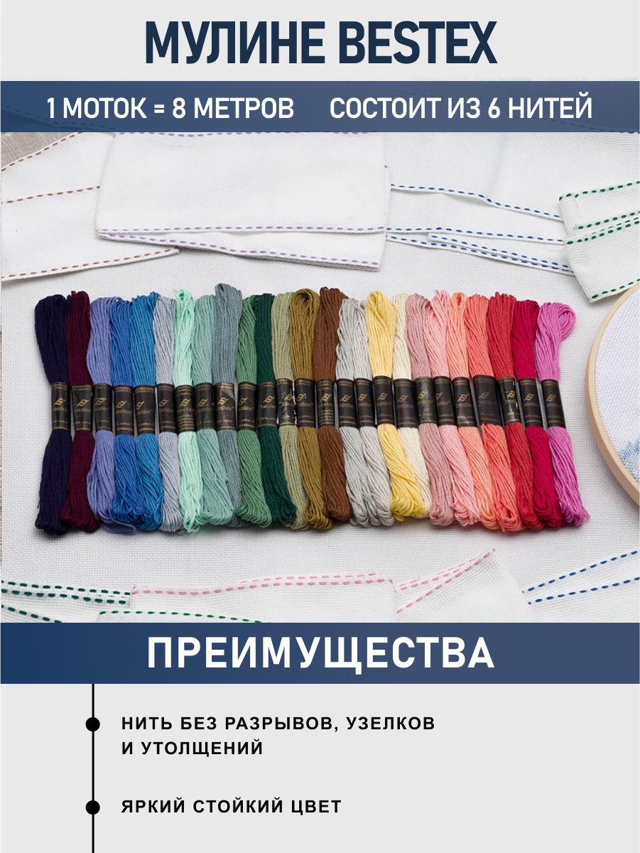 Нитки мулине хлопок Bestex 8м 25шт 25 цветов - фото 2