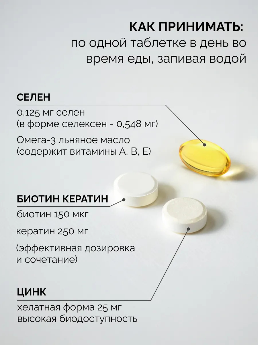 Витамины для волос от выпадения и роста MedCraft Набор 3 в 1: биотин селен цинк - фото 6
