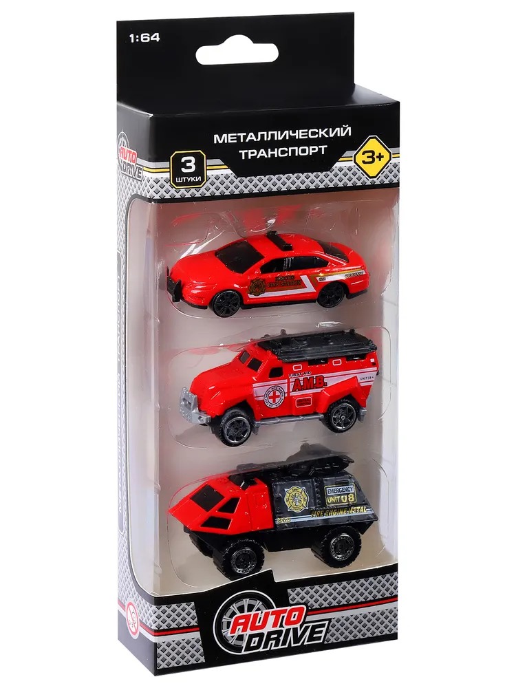 Игровой набор AUTODRIVE Машинки металлические 3шт 1:64 JB0403951 - фото 6