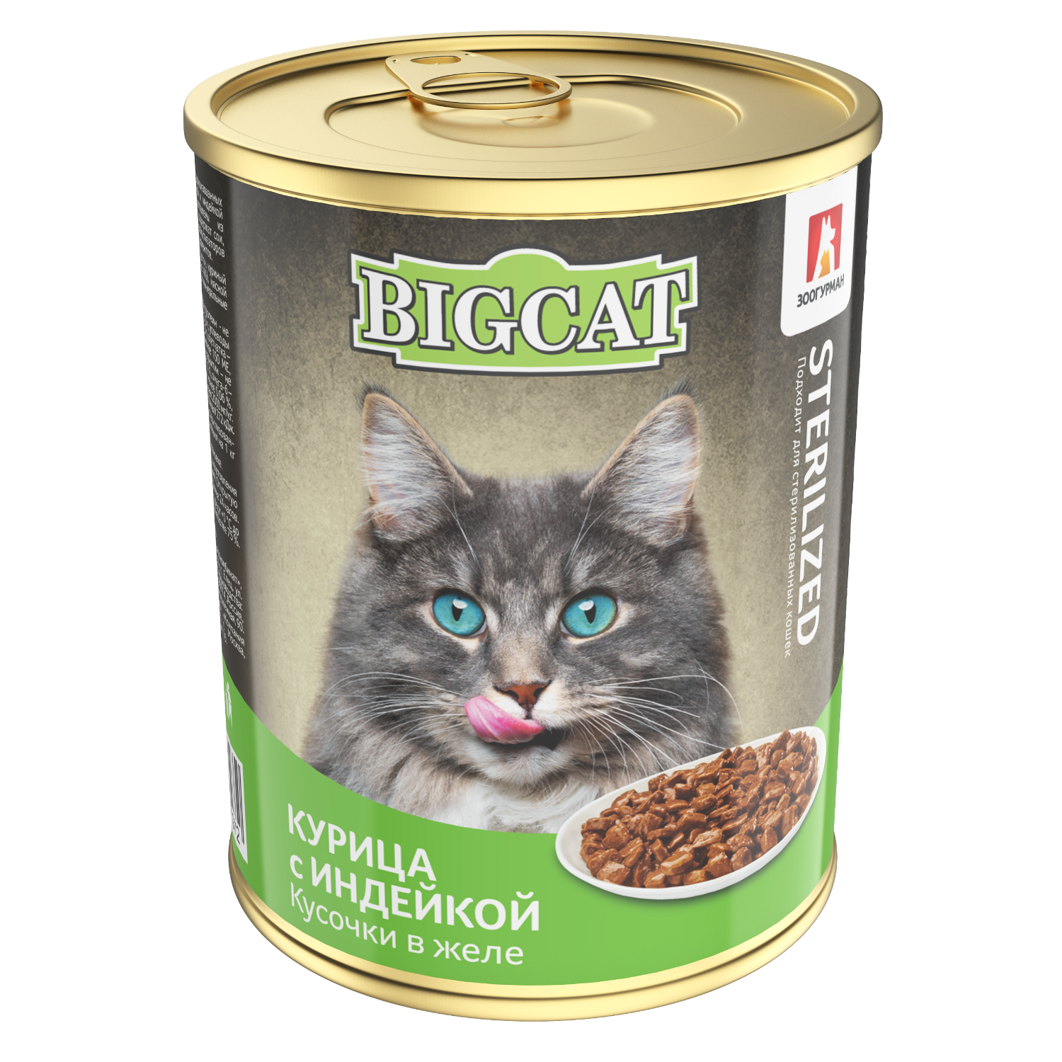 Корм для кошек влажный Зоогурман Big Cat Sterilized Кусочки в желе курица c индейкой ж/б 350г - фото 1