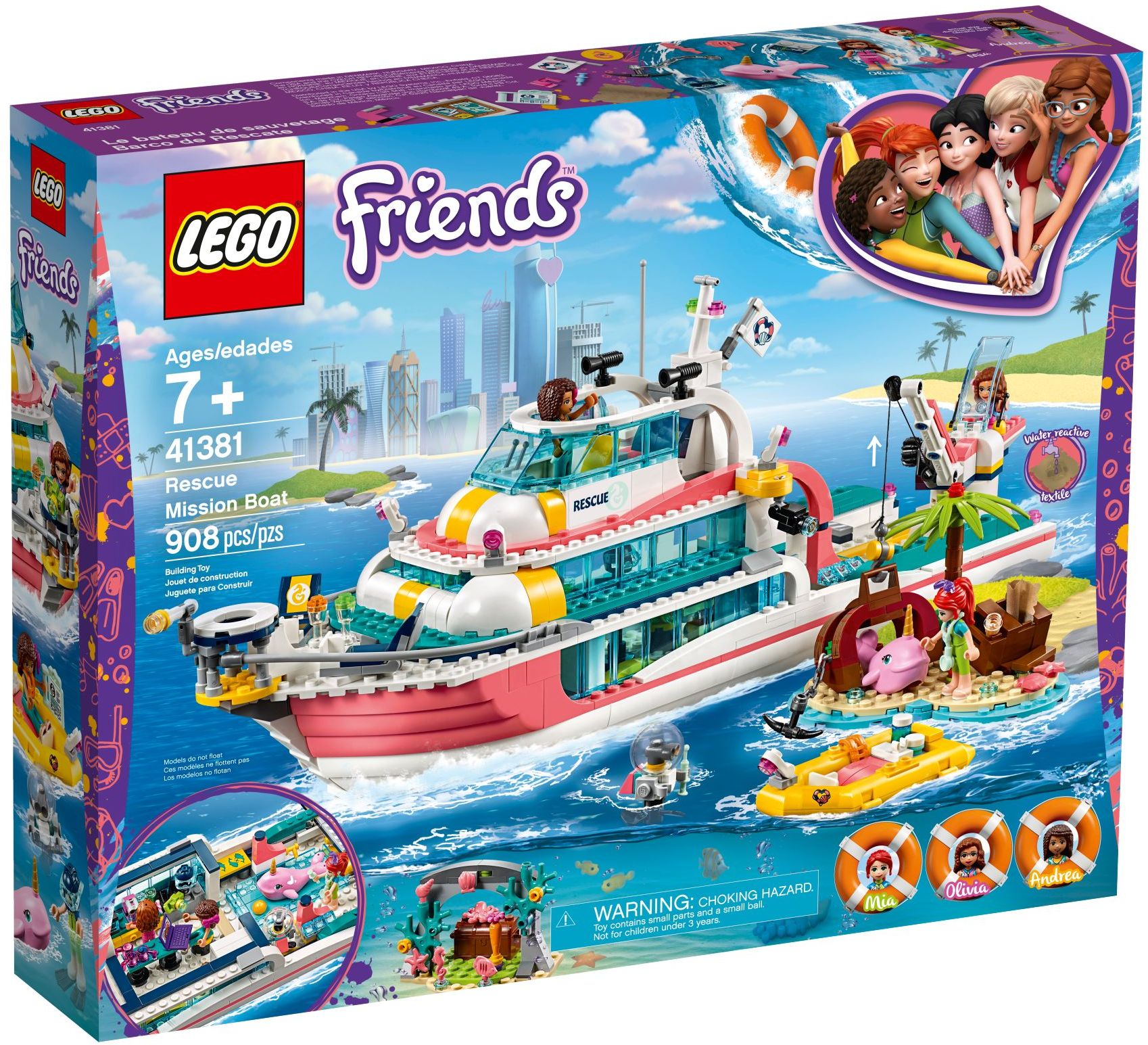 Изображение товара LEGO Friends Спасательный катер 41381 с минифигурками и морским оборудованием