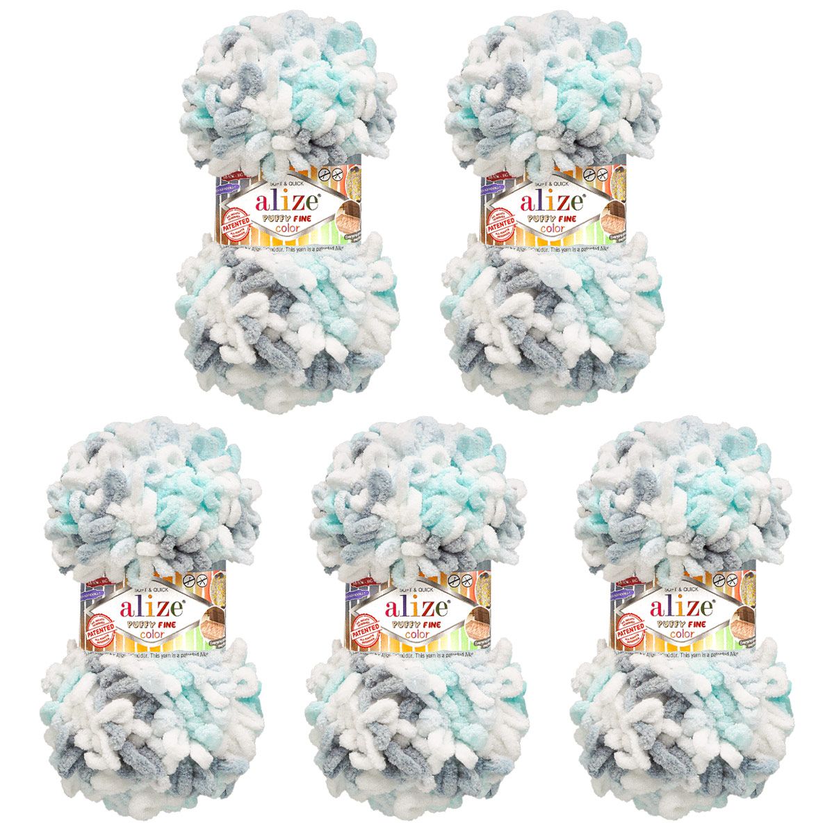 Пряжа для вязания Alize puffy fine color 100 г 14.5 м микрополиэстер плюшевая мягкая 5939 секционный 5 мотков - фото 5