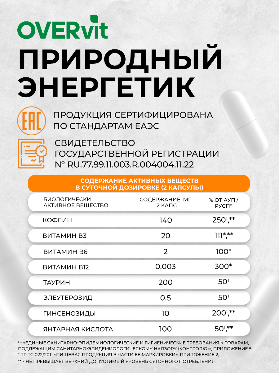 БАД OVER overon Энергетик 40 капсул - фото 4