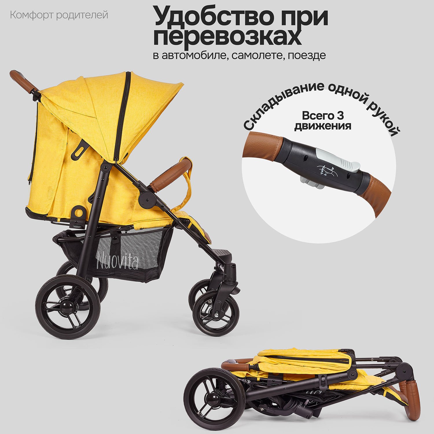 Коляска прогулочная Nuovita Corso желтый - фото 26