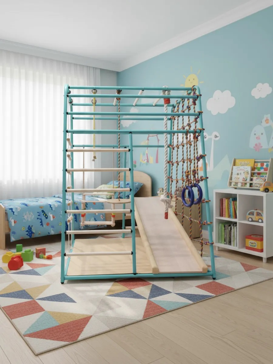 Детский спортивный комплекс Perfetto Sport Весёлый малыш next фисташковый горка мягкий бортик - фото 3