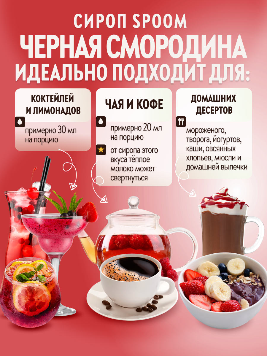 Сироп SPOOM Черная смородина 250мл для кофе коктейлей и десертов - фото 3