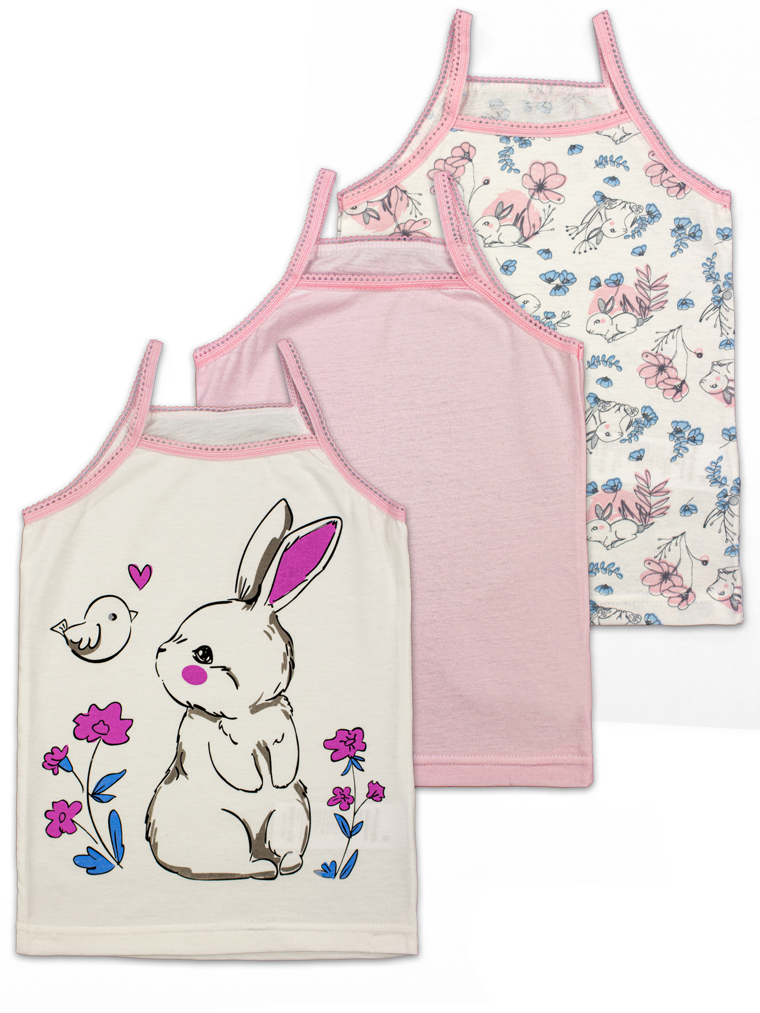 Майка 3 шт Babycollection 356/mkb002/sph/k3/008/p1/W*dмолочный,бирюзовый,розовый - фото 1