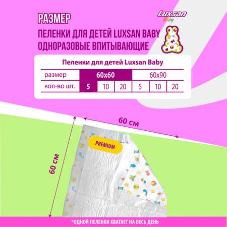Пелёнки одноразовые Luxsan 60х60 см 5 шт.