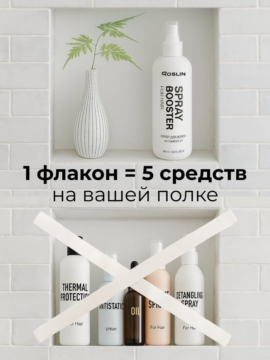 Термозащитный спрей бустер для волос Roslin AA Complex 17 с комплексом аминокислот, для объема волос - фото 6