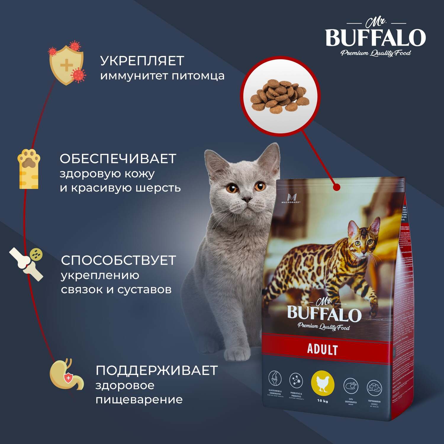 Корм для взрослых кошек Mr.Buffalo Adult с курицей сухой 10кг - фото 3
