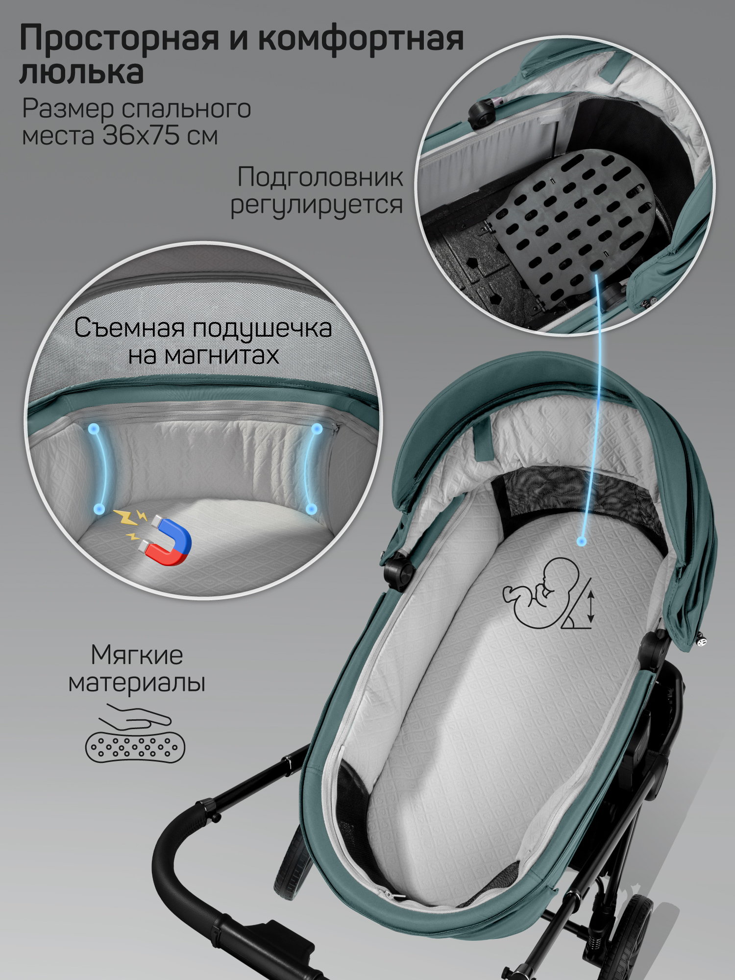 Коляска 2в1 Amarobaby Phenom голубой - фото 14