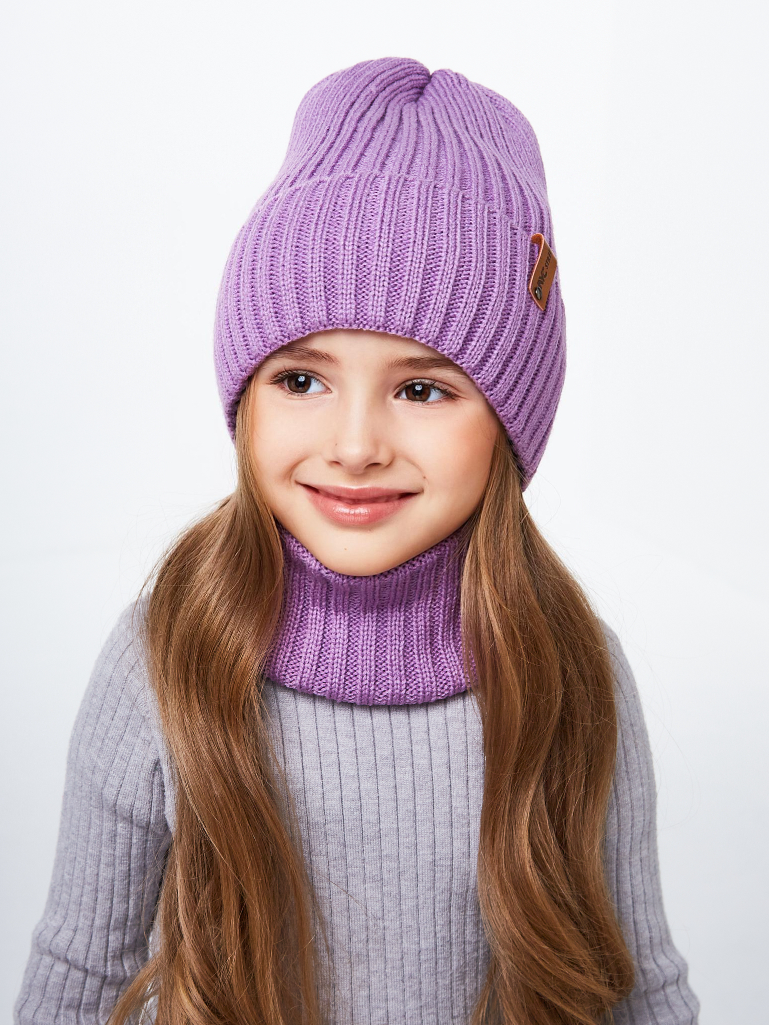 Шапка и снуд NYCkids NYC-H-104-GplainW-purp - фото 9