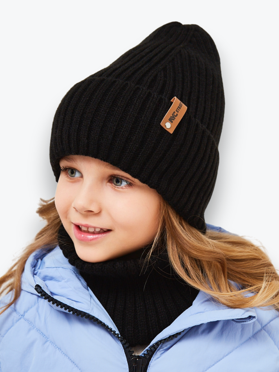 Шапка и снуд NYCkids NYC-H-53-poloski-blackG - фото 1
