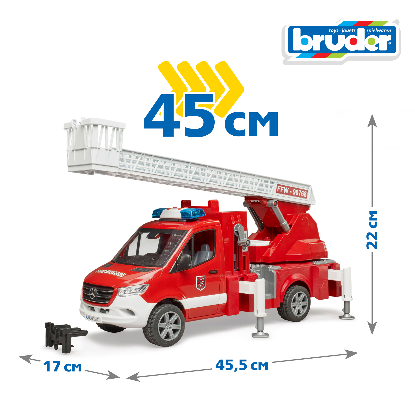 Пожарная машина Bruder Mercedes с помпой (свет,звук) 1:16 02-673 - фото 3