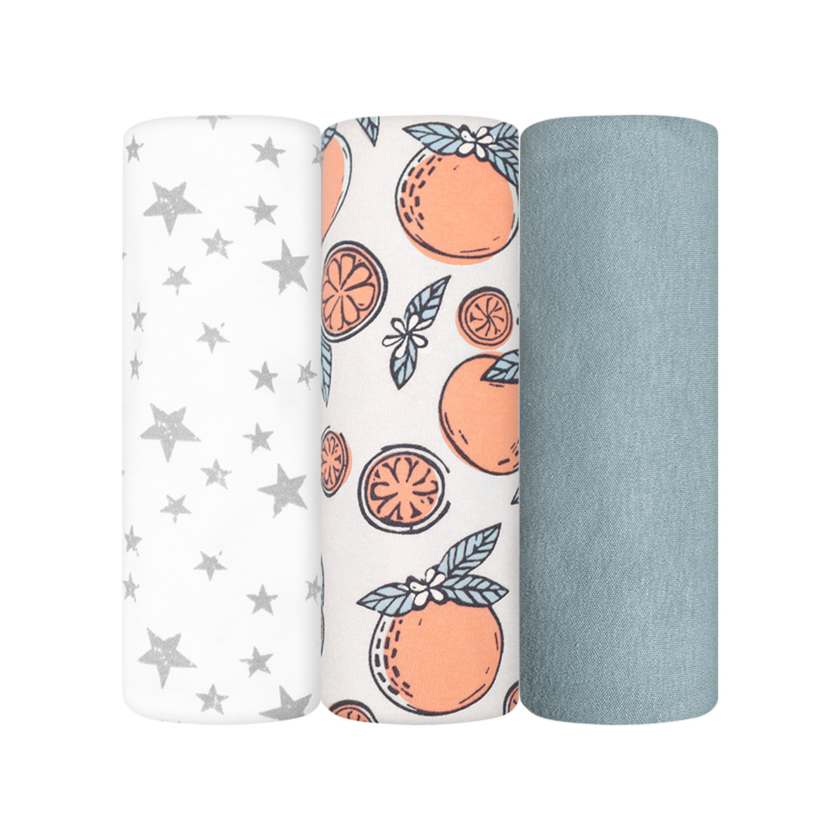 Пелёнка Mjolk Baby Blue Мандарины Звёзды трикотаж 80х80 см 3 шт. - фото 1