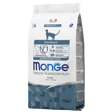 Корм для кошек MONGE Cat Monoprotein стерилизованных форель 1.5кг