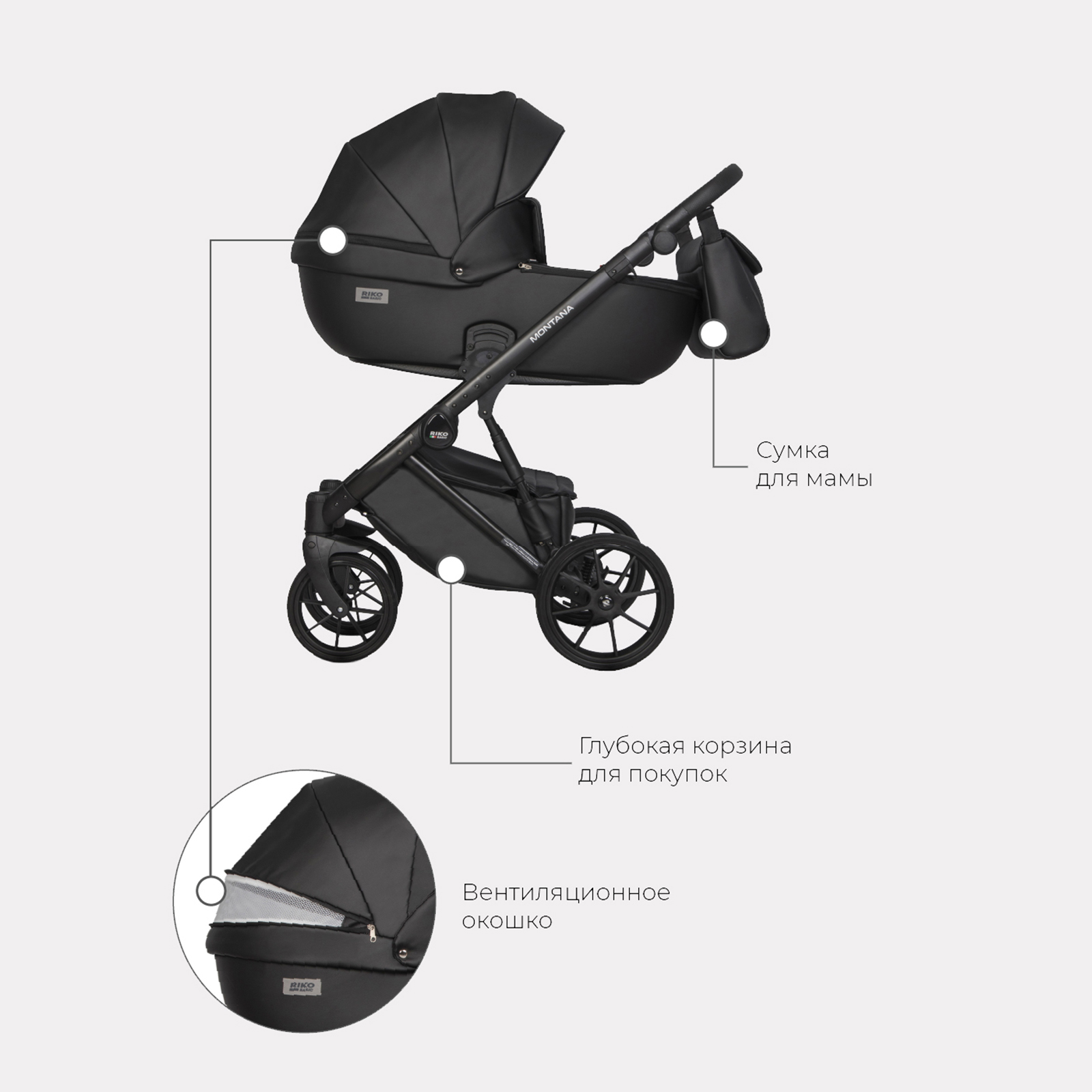 Коляска 3в1 Riko Basic Montana Ecco черный - фото 4