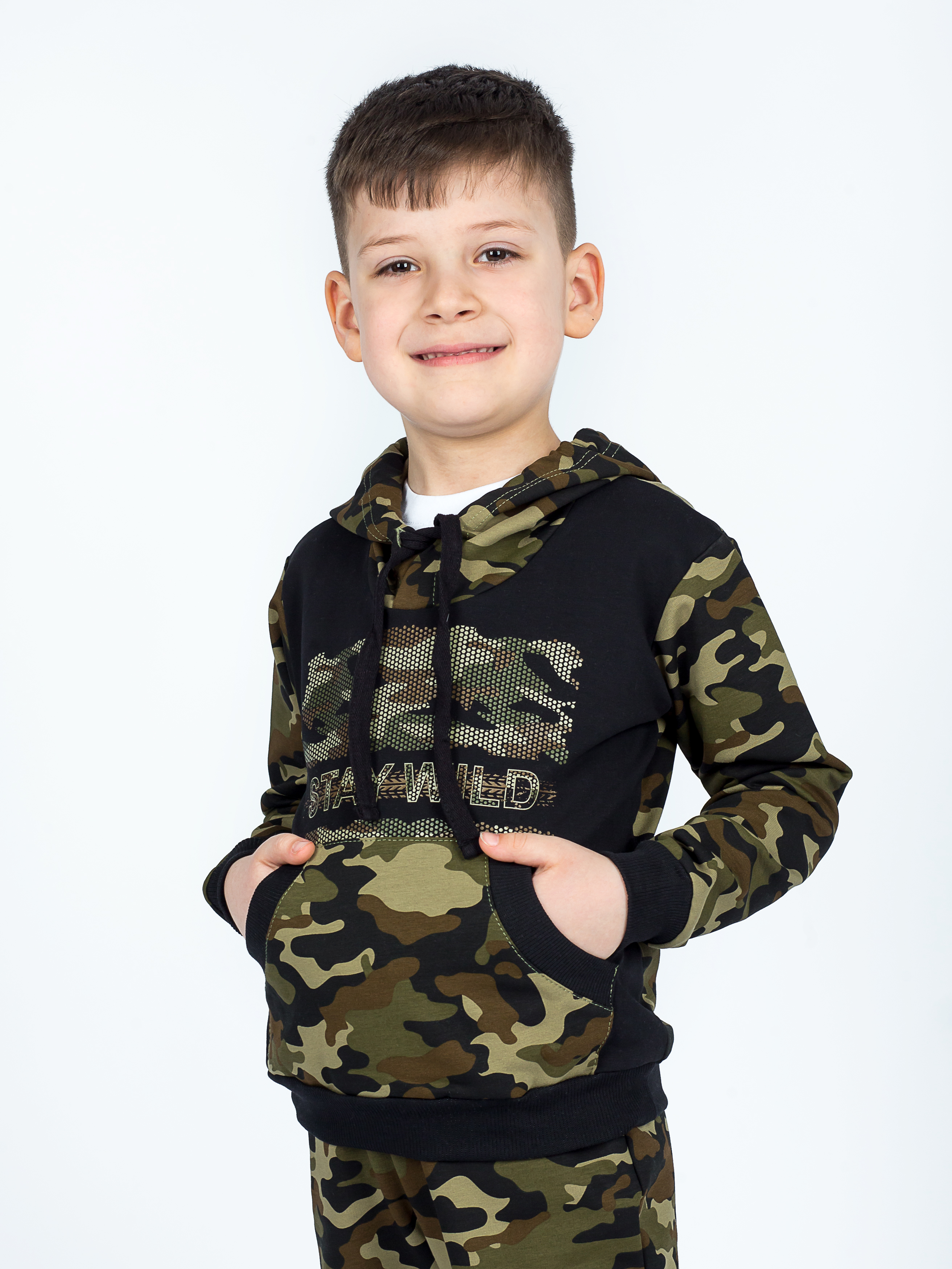 Костюм спортивный KiMMi Baby КБ-1308747 хаки черный милитари - фото 17
