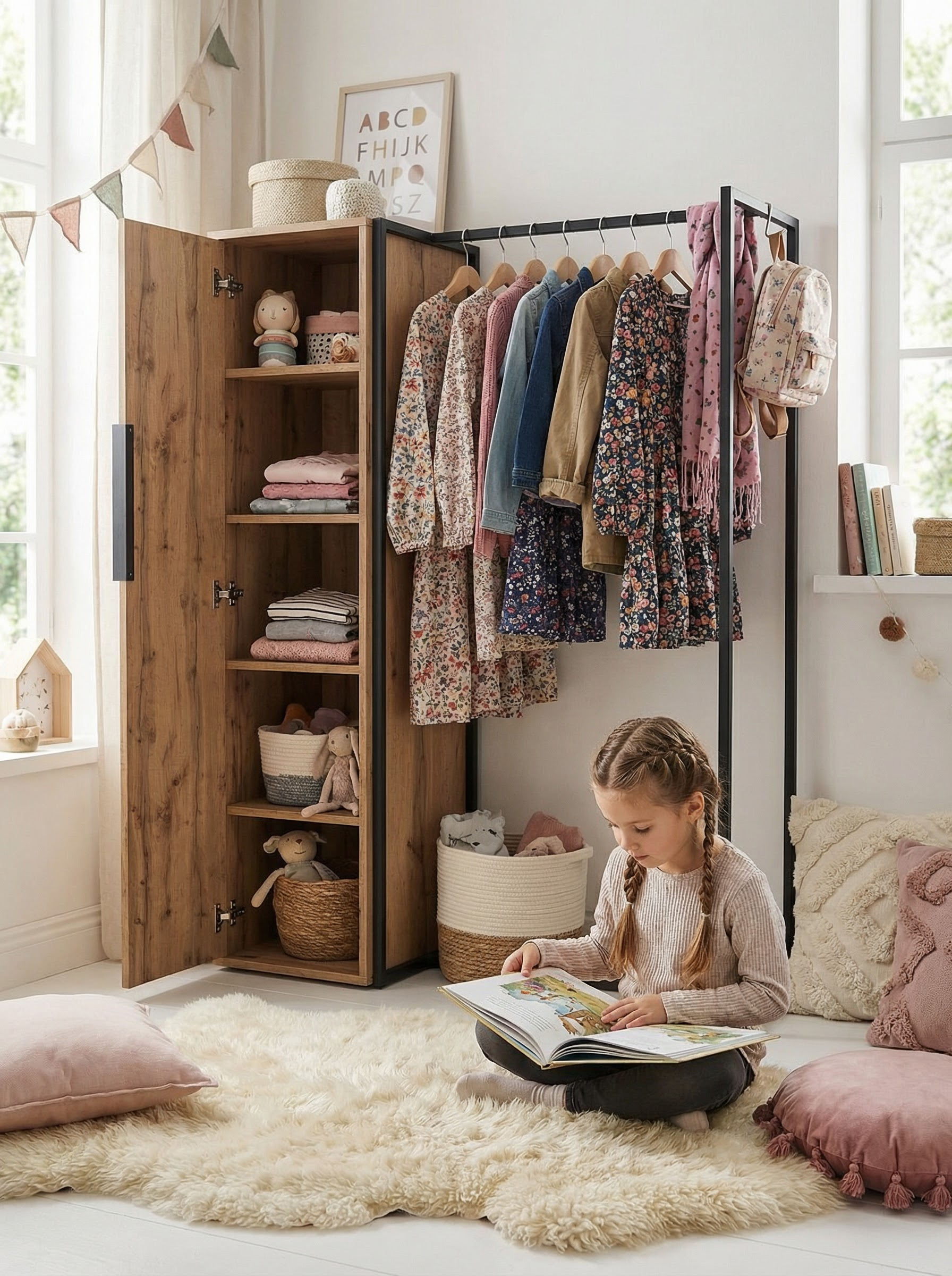 Изображение товара Шкаф-стеллаж напольный Вешалка лофт металл дерево 95.3x42x150.4 см