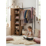 Вешалка напольная для одежды, дуб вотан, шкаф с дверцей, рейл металлическая в детскую, гардеробную 95.3х42х150.4 см.