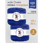 Пряжа для вязания Astra Premium плюшевая пушистый ворс полиэстер 100 гр 80 м 620 синий 2 мотка