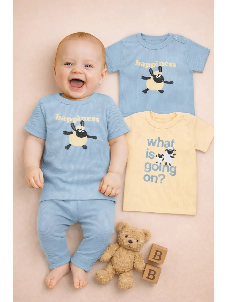 Футболка 2 шт Mark Formelle (Марк Формэль) 83108-2/абрикосовый щербет +голубой +печать - фото 2