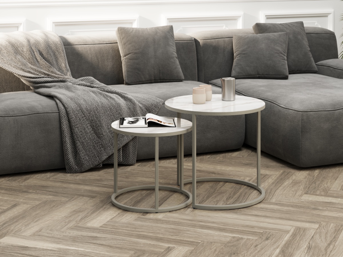 Стол журнальный SLINE Верона керамогранит 40/50 белый глянец/титан - фото 3