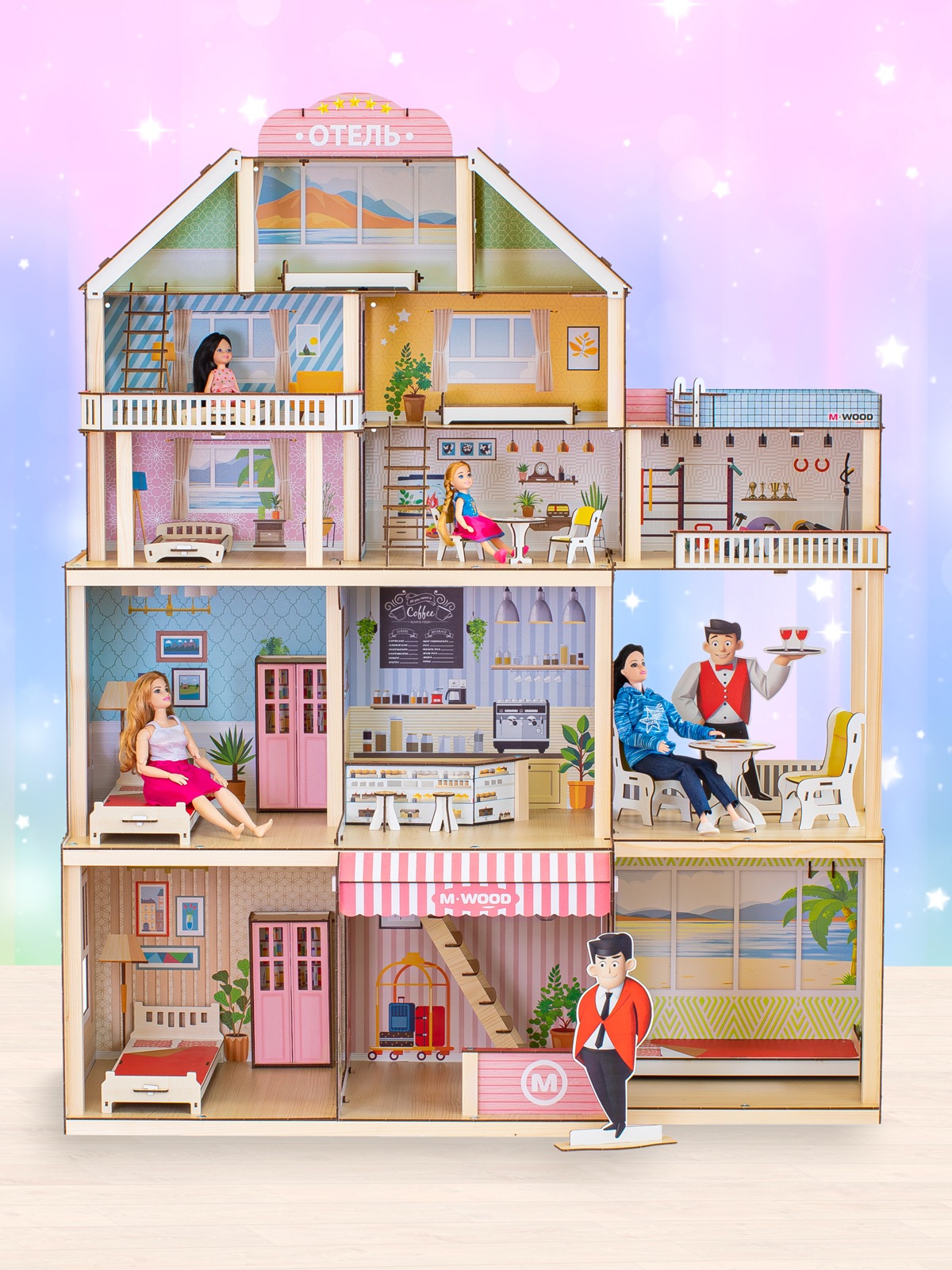 Домик для кукол M-WOOD 120 см с мебелью 3038 - фото 4