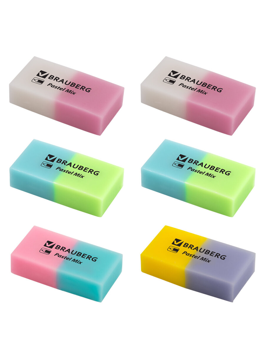 Ластик Brauberg Pastel Mix 6 шт. - фото 6