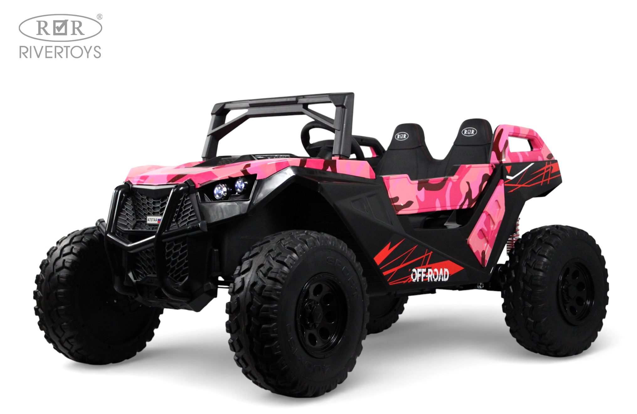 Электромобиль RIVERTOYS A707AA-LUX-NEW-PINK-CAMOUFLAGE С пультом ДУ - фото 1