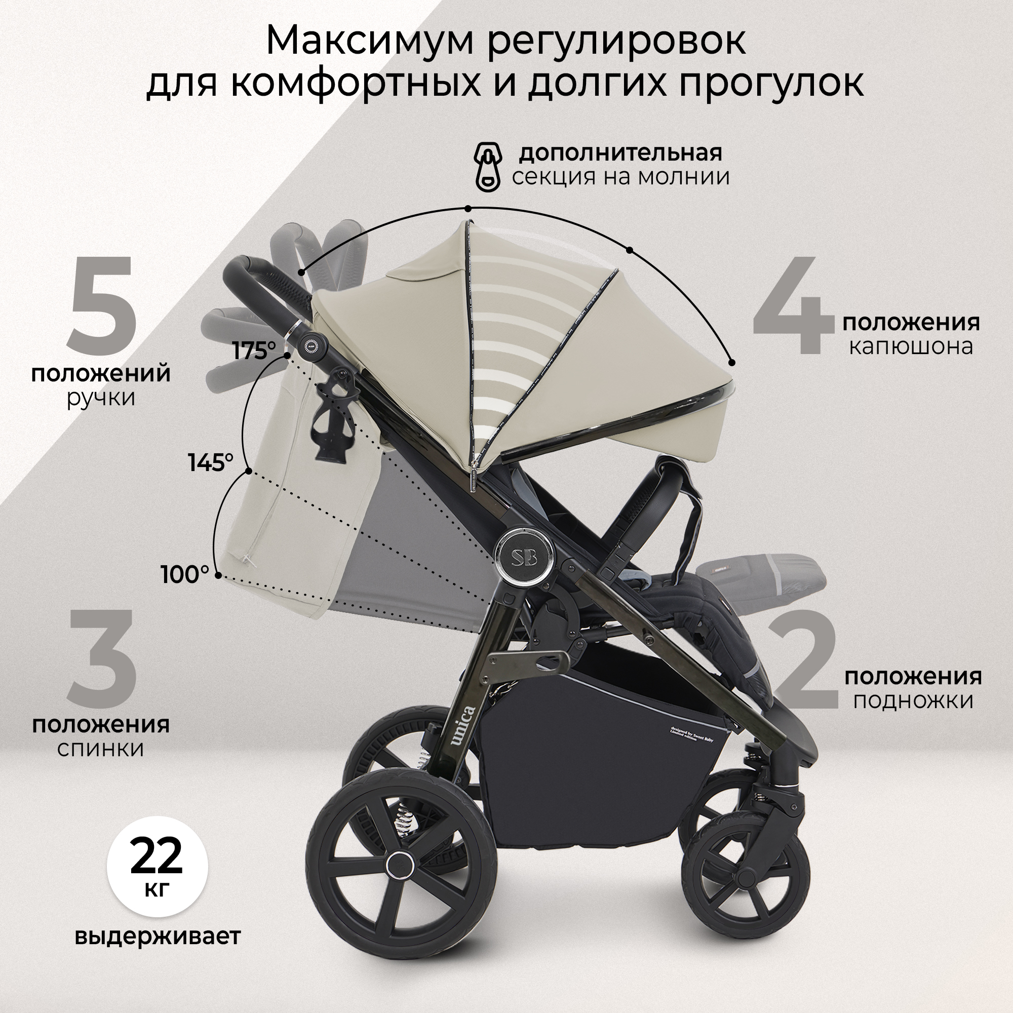Коляска прогулочная Sweet Baby Unica Olive Green зеленый - фото 4