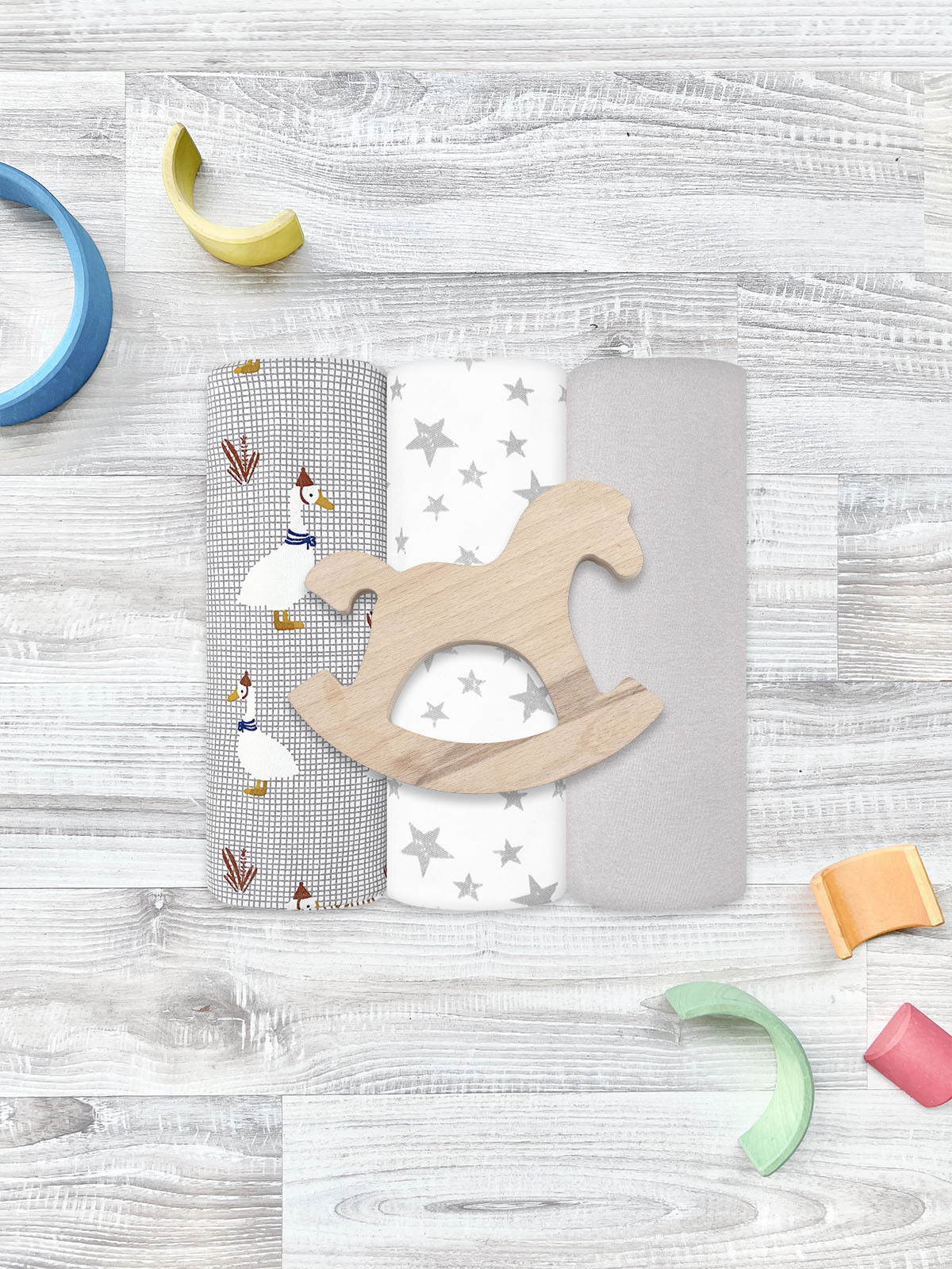 Пелёнка Mjolk Гуси/White Sand/Звёзды трикотаж 80х80 см 3 шт. - фото 2