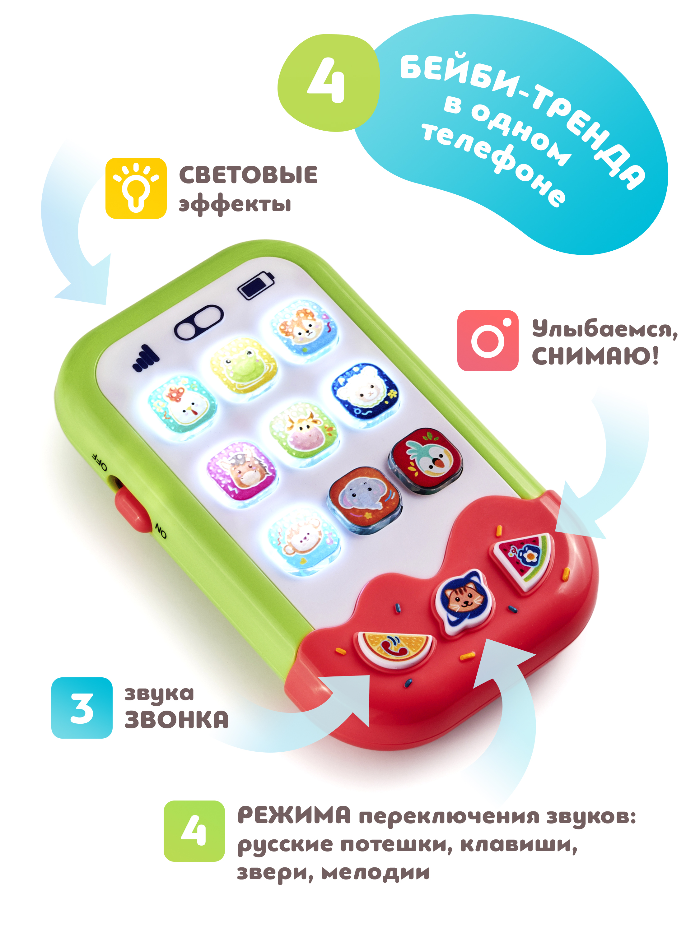 Игрушка ОМ ЭНД МОМ телефон музыкальный для малышей 6м+ - фото 2