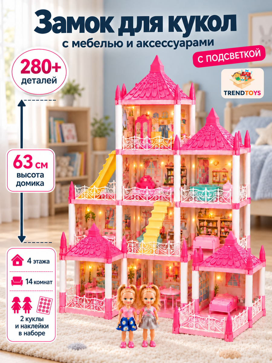 Домик для кукол TrendToys 63 см с мебелью LDG155 - фото 1