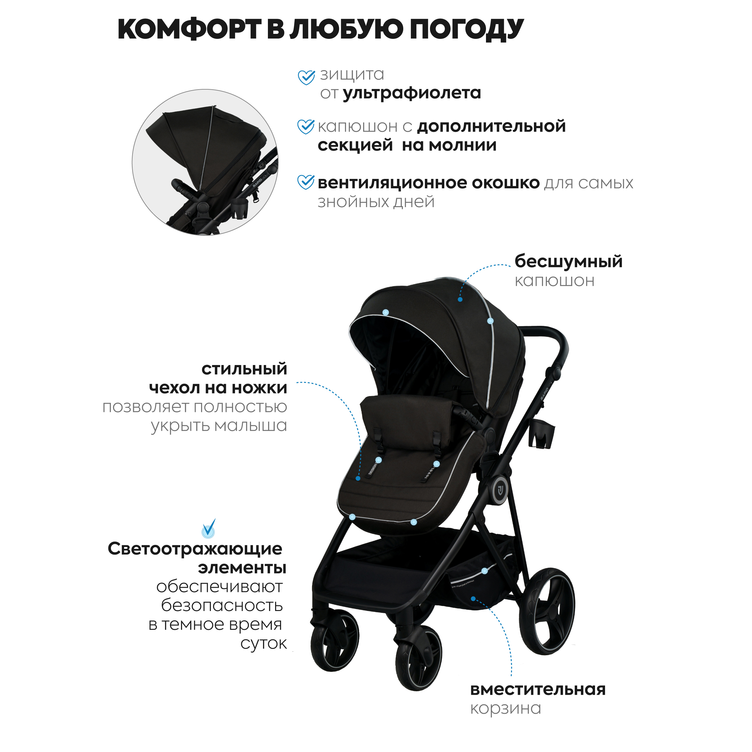 Коляска трансформер JOVOLA RAPID черный - фото 5