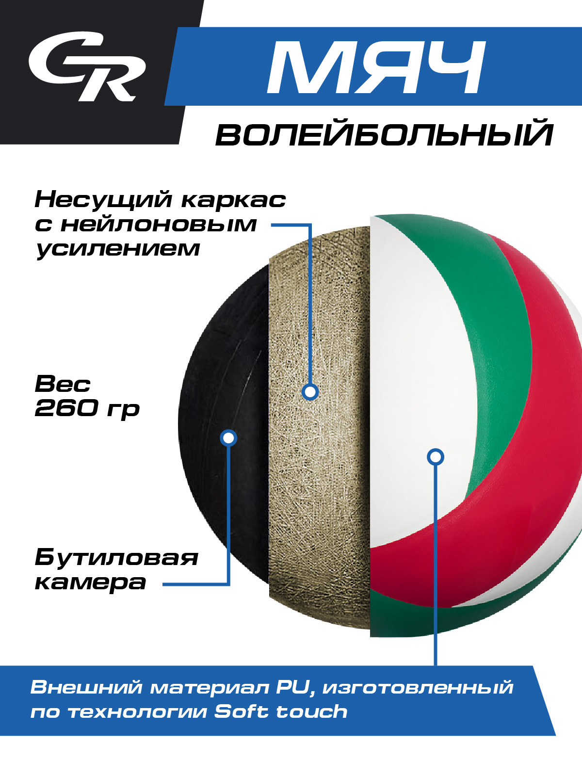 Спортивный мяч CITYRIDE волейбольный 22 см - фото 2