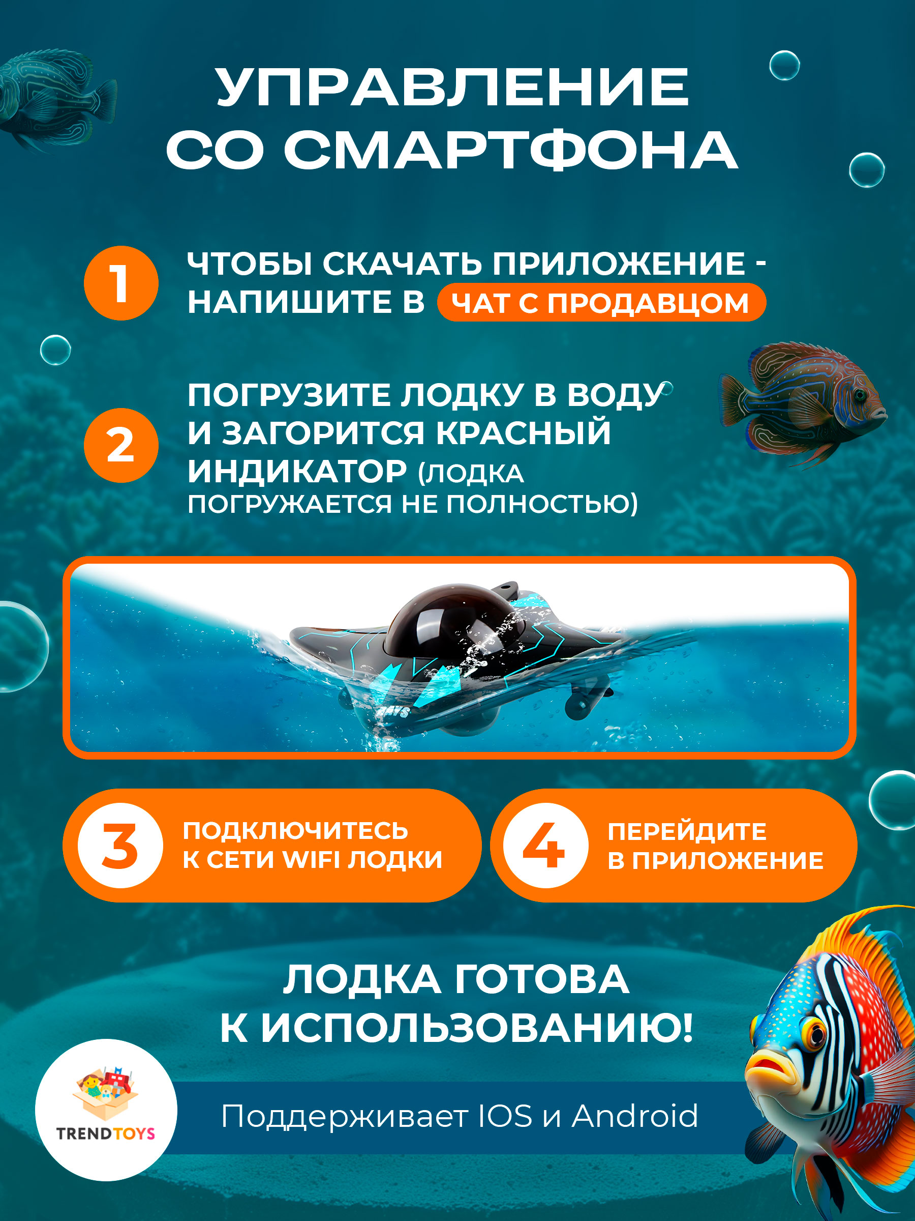 Подводная лодка РУ TrendToys управление с телефона - фото 8
