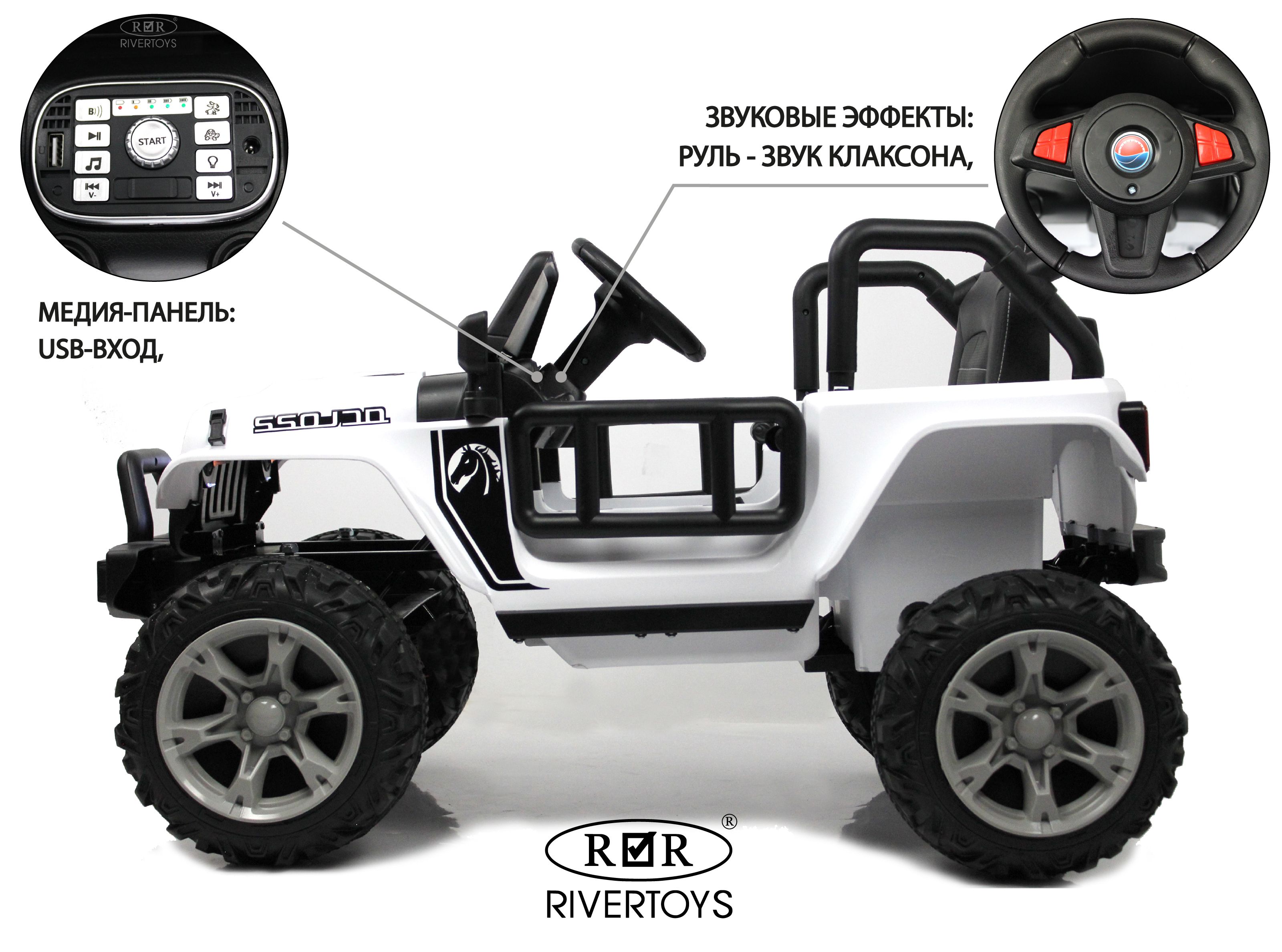 Электромобиль RIVERTOYS T222TT-4WD-WHITE С пультом ДУ - фото 3