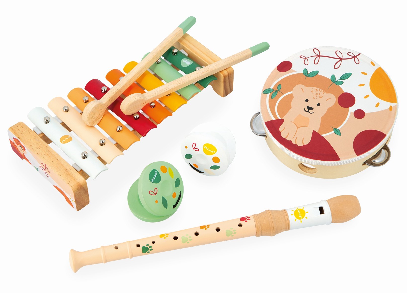 Игрушка музыкальная Janod металлофон, бубен, флейта, кастаньеты - фото 1