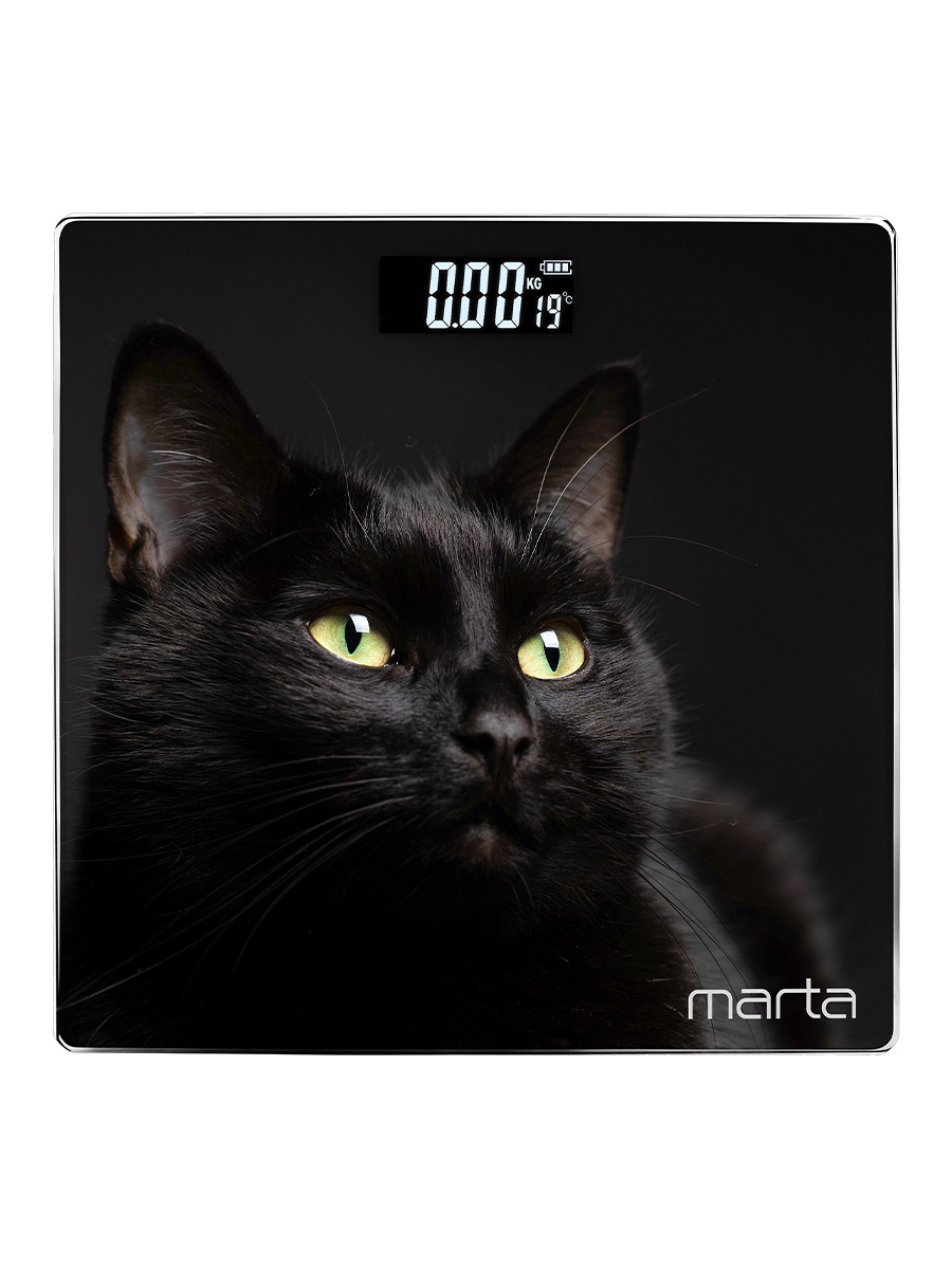 Весы напольные MARTA MT-1608 сенсор/встроенный термометр/черный кот - фото 1