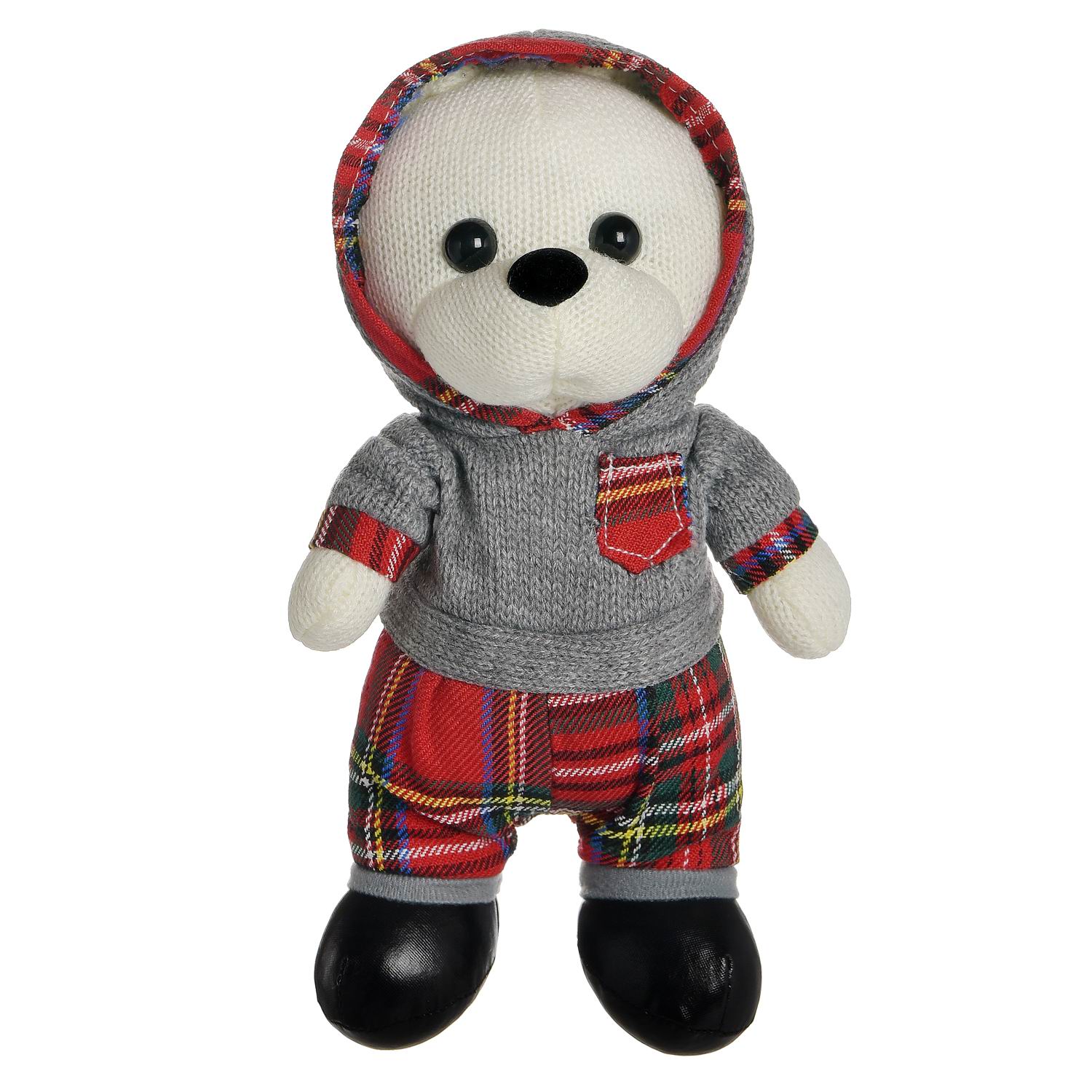 Мягкая игрушка Knitted Abtoys Зайка вязаный мальчик в сером худи 22см - фото 5
