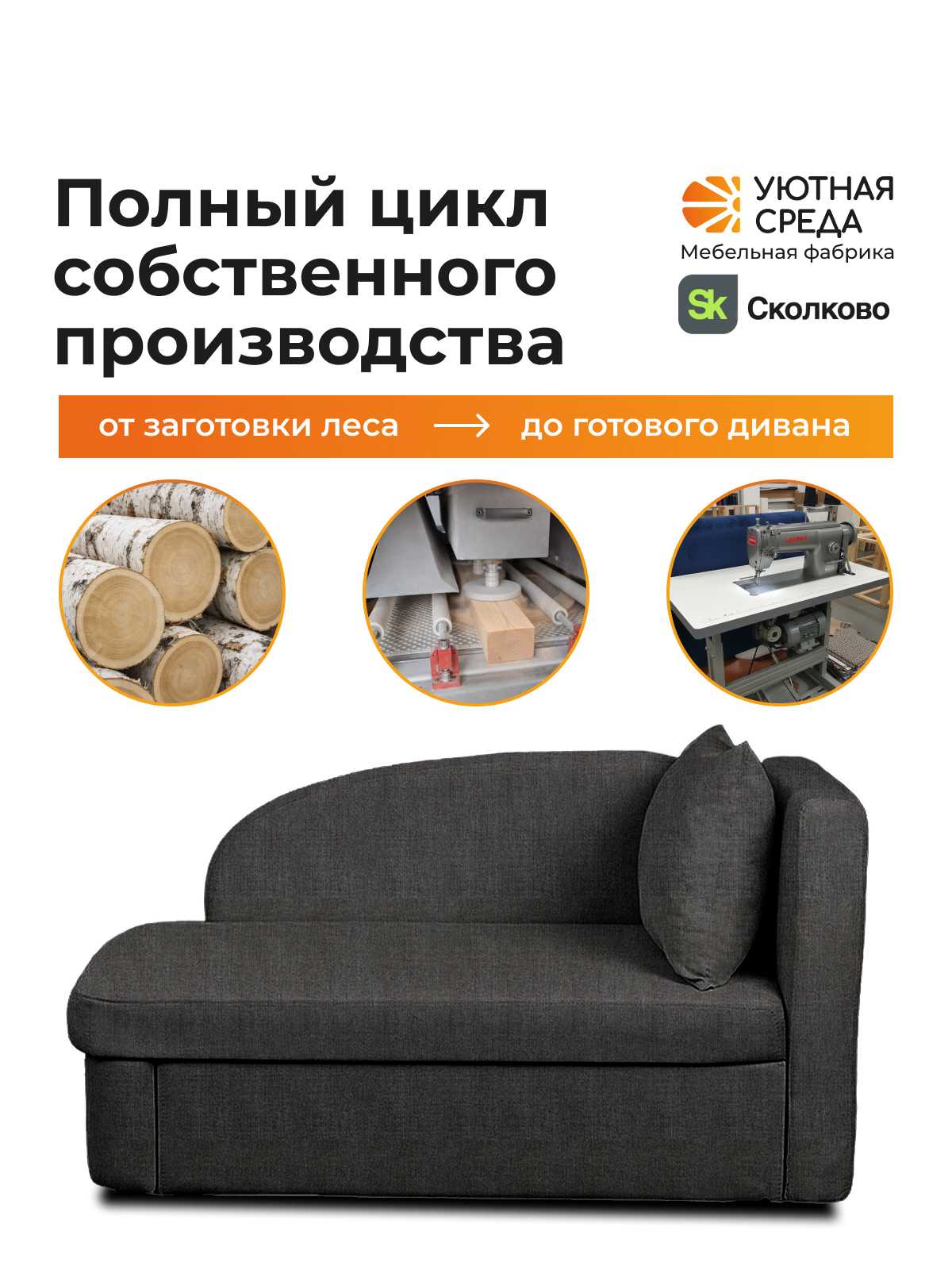 Диван Уютная среда рогожка графит правый черный - фото 19