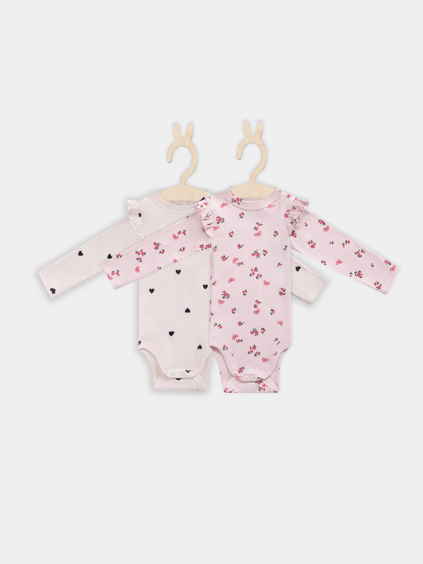 Боди 2 шт Mark Formelle (Марк Формэль) 13017-2/сердца на св.розовом +цветочки на розовом - фото 2