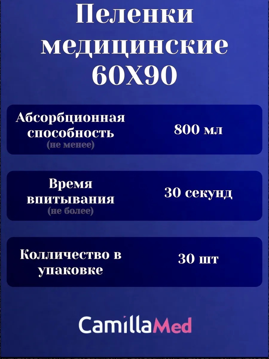 Пелёнки одноразовые CAMILLAMED 60х90 см 1 упак. 30 шт. - фото 7