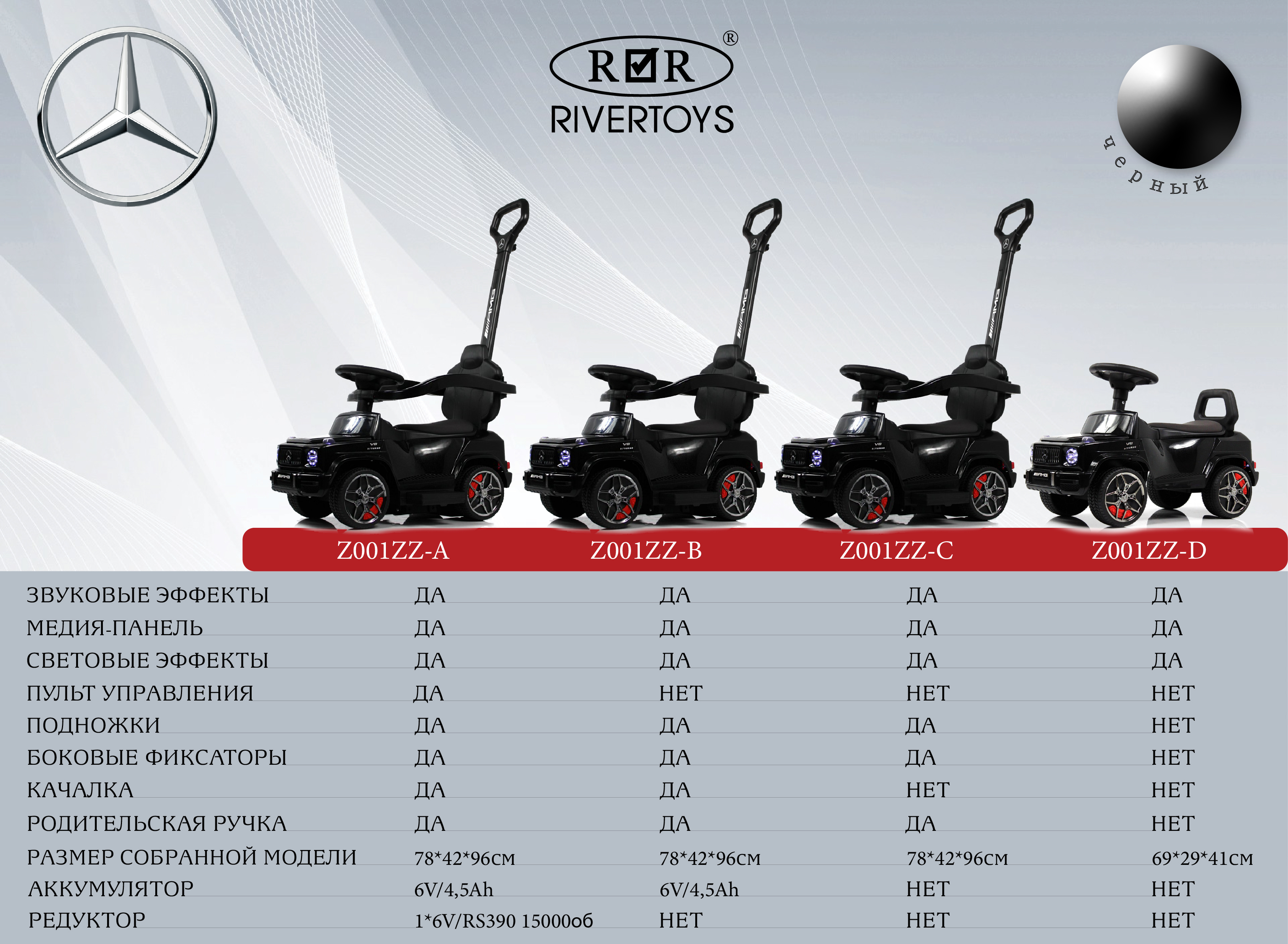 Каталка RIVERTOYS Mercedes-BenzG63 Black Diamond черный - фото 31